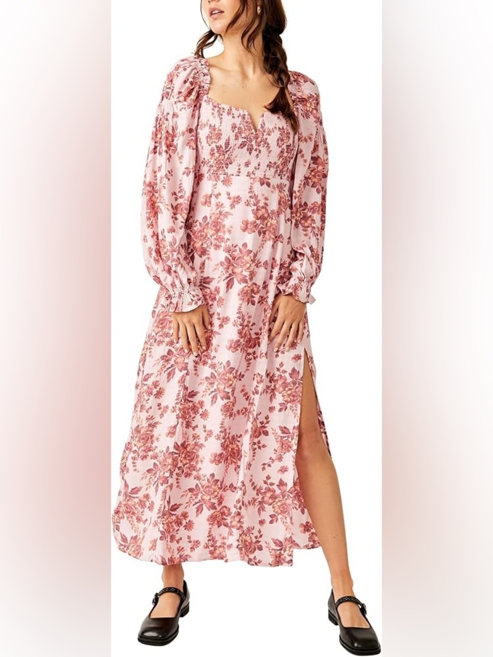 NWT Free People Jaymes Pink  Smocked Floral Midi Dress XS